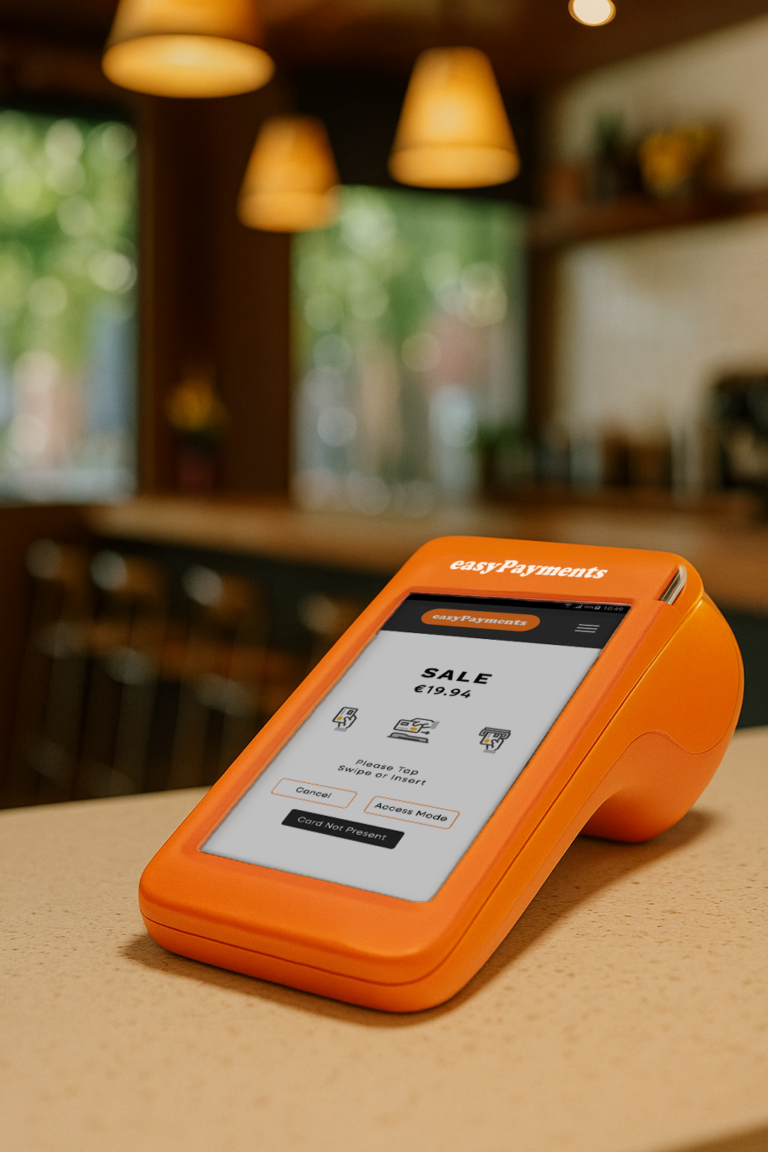 PAX A920 PRO card machine on restaurant counter with integrated printer for table service payments