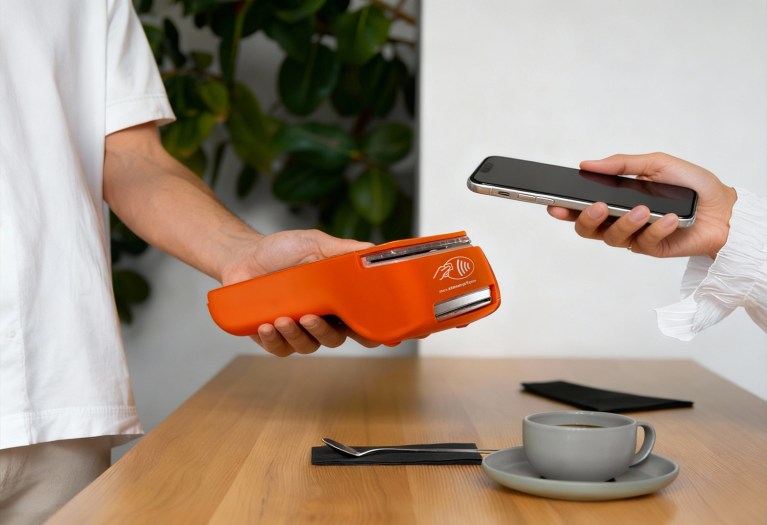 Customer making contactless payment on easyPayments PAX A920 PRO terminal at UK small business